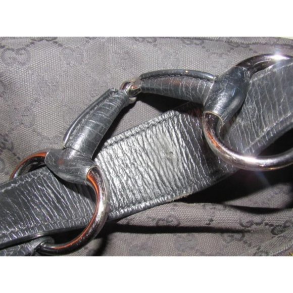 Gucci Vintage Black HOBO Large G Logo Canvas And Black Leather - Picture 11 of 12